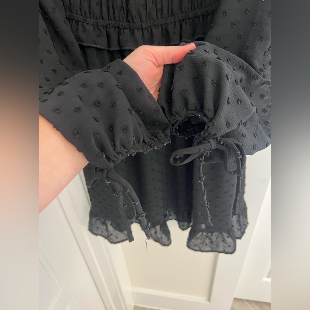 Altar’d State Black Sheer Long Sleeve Dress with Polkadots, Size L - Picture 4 of 6